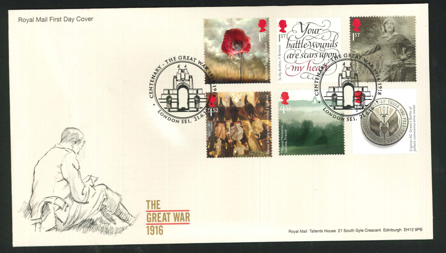 2016 - The Great War 1916, First Day Cover, Centenary - The Great War 1914-1918, London SE1 Postmark - Click Image to Close